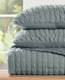 Ienjoy Textured Seersucker Box 3-Piece Comforter Set Light Blue King / Cal King