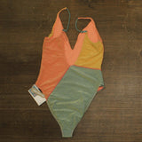 O'Neill Womens Mirage Colorblock Edgewater One-Piece Swimsuit Multi Pink Lurex L