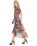 Karl Lagerfeld Womens Printed High-Low Flutter-Sleeve Dress Black Multi 2