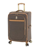London Fog Herringbone Expandable Spinner Suitcase Luggage Navy Brown 24"