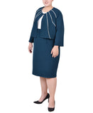 Ny Collection Womens Plus Size 3/4 Sleeve Jacket and Dress Mallard Green 16W