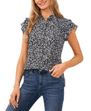 Cece Women's Printed Flutter-Sleeve Pintucked Blouse 7033122