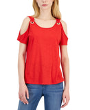 Nine West Womens Drapey Cold-Shoulder Top Red XL