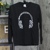 LA Pop Art Music Note Headphones Graphic Long Sleeve T-shirt Black / White L