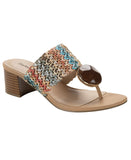 Style & Co. Brandyy Embellished Raffia Thong Block Heel Sandals Multi Brown 9M