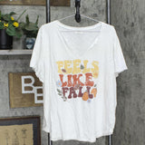 Maurices Plus V-Neck Graphic Feels Like Fall Graphic Tee Light Heather Gray 2X