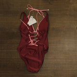 Sanctuary Womens Layered Plunging One-Piece Swimsuit Garnet Red / Pink M