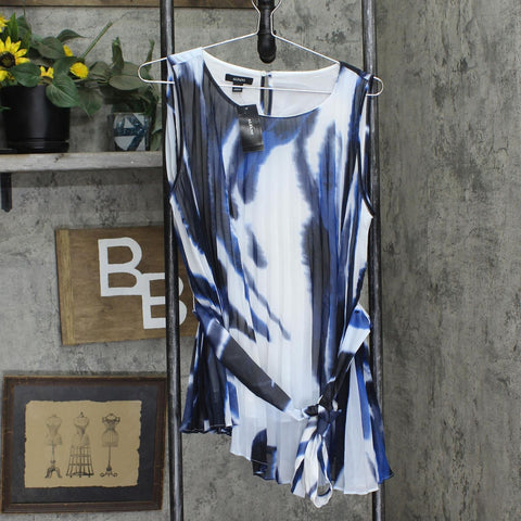 Alfani Womens Pleated Tie-Dye Blouse 100088567MS Blue M