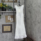 Miken Juniors Mesh Fringe-Hem Tank Cover Up ID012 Ivory Off White M