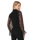 Cece Womens Mixed Media Mock Neck Knit Top 7052699 Rich Black 1 XL