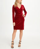 DKNY Womens L/S V-Neck Side Ruche Velvet Sheath Dress DD9IF965 Red 6