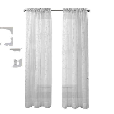 Regal Home Embroidered Voile Sheer Rod Pocket Single Curtain Panel White 54 x 84