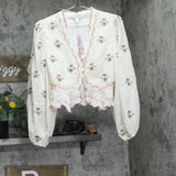 Aqua x Agua Bendita Womens Button Front Floral Embroidered Top Ivory Multi S