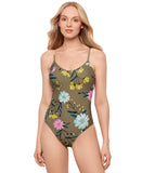 Salt + Cove Juniors Floral-Print One-Piece Swimsuit 806995 Sage Green XL