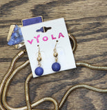 Viola Lariat Pull Adjustable Necklace Dangly Earring Set Gold / Blue