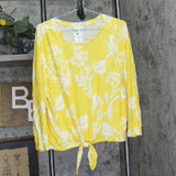 Charter Club Knit Long Sleeve Floral-Print Tie-Hem Shirt Top Primrose Yellow XL