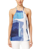 Calvin Klein Jeans Womens Printed Halter Top Blue Multi L