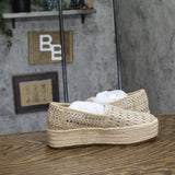 Toms Valencia Platform Espadrille Woven Jute Slip-On Flats Champagne Gold 5.5M