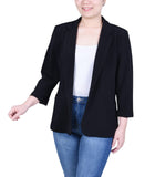 Ny Collection Womens Open Front Blazer Petite Jacket with 3/4 Sleeves Black PM