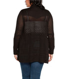 Belldini Womens Plus Size Pointelle Open Cardigan Sweater AS230502X Black 2X