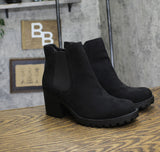 Sun + Stone Womens Morghan Lug Sole Block Heel Booties Black Microsuede 8M