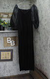 Donna Karan Off the Shoulder Sheer Puff Sleeve Evening Gown Dress Black 14
