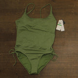Salt + Cove Juniors Lurex Open-Back Scoop-Neck One-Piece Swimsuit Olive Green L
