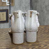 Jewel Badgley Mischka Lydia Evening Sandals Shoes Silver Tone Glitter Gray 11M