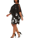 Connected Apparel Womens Plus Size Embroidered Chiffon Overlay Dress TJC80628L1