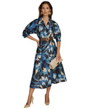 Donna Karan Floral Printed Button Down Midi Shirt Dress Horizon Blue / Multi 6