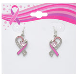 Heart Scroll Filigree Dangly Earrings Silver Gray / Pink 1.25"