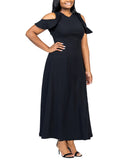 24seven Comfort Apparel Size Ruffle Cold Shoulder A-Line Maxi Dress Black 3X
