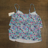Swim Solutions Ruffle-Tiered Picasso Terrazzo Tankini Swim Top Blue Multi 18