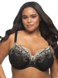 Paramour Womens Aura Embroidered Contour Bra Demi Coverage Black Champagne 40DD