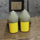 Isaac Mizrahi Live! Womens Colorblock Block Heels Gray / Yellow 6.5M