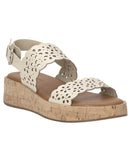 Lucky Brand Womens Elsie Double Band Round Toe Wedge Sandals Bone Brown 6M