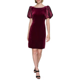 Karl Lagerfeld Puff Sleeve Stretch Velvet Body Sheath Dress Barolo Wine Red 8