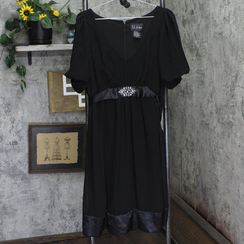 S.L. Fashions Satin Trim Sequin Embellished Dress Black 18