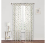 Regal Home Pocket Embroidered Sheer Single Curtain Panel Ivory Green Clay 50x63