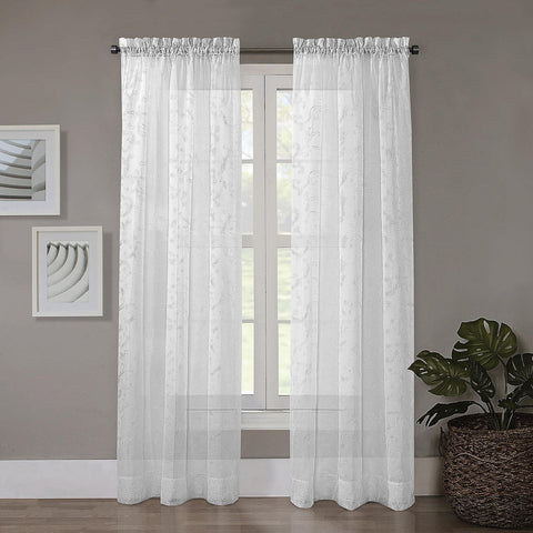Regal Home Embroidered Voile Sheer Rod Pocket Single Curtain Panel White 54 x 84