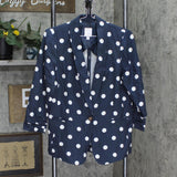 LC Lauren Conrad 1 Button Lightweight Blazer Jacket Navy / White Polka Dot S