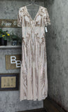 R & M Richards Flutter Sleeve Sequined Evening Formal Dress Pink Champagne 8