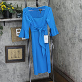 Adrianna Papell Womens Bell Sleeve Tie Front Dress Deep Cerulean Blue 6