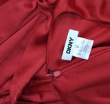 DKNY Petite Satin Flutter Tiered Sleeve V Neck Fit Flare Dress XD4ITB82 Red 8P