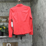DKNY Womens Button-Front Collared Fitted Blouse Watermelon Sugar Red Orange XS