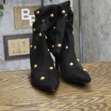 A New Day Studded Faux Suede Mid-Calf Boots with Cone Heel Jet Black / Gold 6.5M