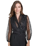 Halston Womens Sequined Embellished Jumpsuit HD4I1AUL Black 16