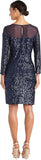 R&M Richards Women's Sequin Long Sleeve Knee-Length Evening Dress Navy Blue 6P