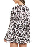 Bar III Resort Daze Printed Bell-Sleeve Romper Cover Up Ivory Black Multi XS
