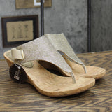 White Mountain All Good Women's Cork Wedge Sandal Light Gold / Glitter 7.5M